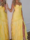Sheath/Column Strapless Chiffon Ruffle Tiered Prom Dresses #UKM020125345