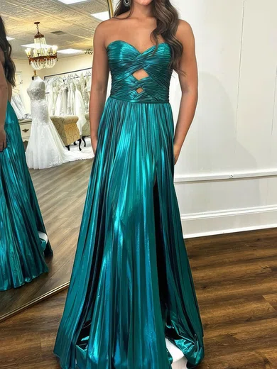 Sparkly A-line Strapless Metallic Prom Dresses With Ruched #UKM020125360