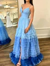Ball Gown V-neck Tulle Ruffle Tiered Prom Dresses #UKM020125373