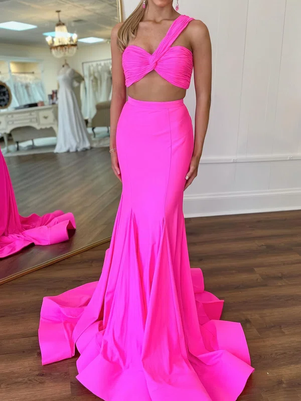 Unique Trumpet/Mermaid One Shoulder Two Piece Prom Dresses #UKM020125374