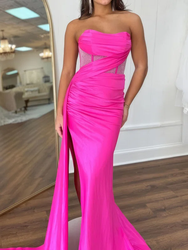 Mermaid Strapless Satin Corset Prom Dresses with Ruched #UKM020125380