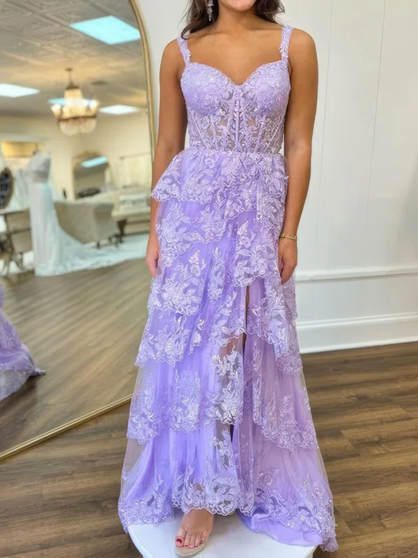Ball Gown Sweetheart Tulle Tiered Prom Dresses With Appliques #UKM020125383