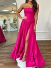 A-line Strapless Satin Prom Dresses With Ruched #UKM020125384