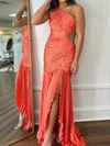 Sheath/Column One Shoulder Chiffon Cut Out Pleated Prom Dresses #UKM020125392
