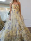 Ball Gown Halter Tulle Floral Ruffle Tiered Prom Dresses #UKM020125393