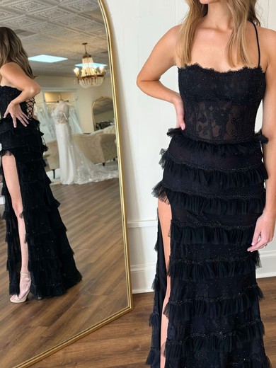 Sheath/Column Sweetheart Tulle Tiered Prom Dresses With Beading #UKM020125397