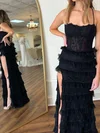 Sheath/Column Sweetheart Tulle Tiered Prom Dresses With Beading #UKM020125397