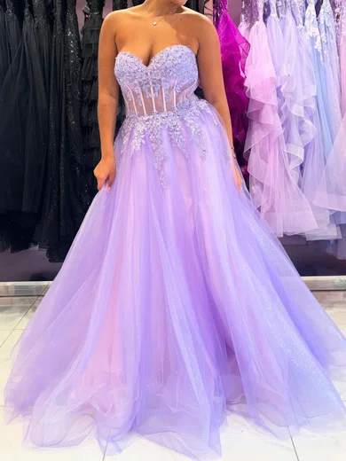Ball Gown Strapless Tulle Corset Prom Dresses With Appliques #UKM020125410