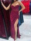 Sheath/Column V-neck Satin Corset Prom Dresses With Ruched #UKM020125414