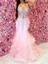 Mermaid V-neck Tulle Ruffle Tiered Prom Dresses With Appliques #UKM020125416