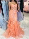 Mermaid Sweetheart Tulle Ruffle Prom Dresses With Appliques #UKM020125417