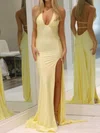 Sheath/Column Halter Satin Cut Out Prom Dresses With Ruched #UKM020125424