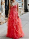 Princess Strapless Tulle Ruffle Prom Dresses With Appliques #UKM020125428