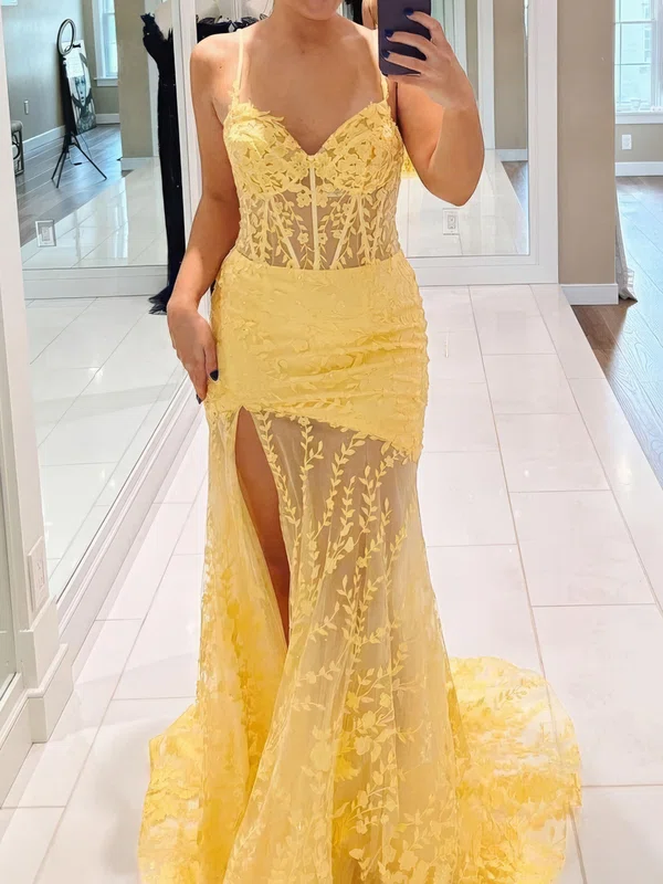 Sheath/Column V-neck Tulle Corset Prom Dresses With Appliques #UKM020125442