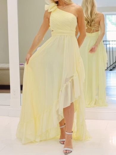 Daffodil A-line One Shoulder Chiffon Ruffle Prom Dresses #UKM020125443