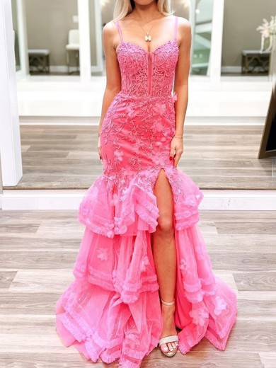 Mermaid Sweetheart Tulle Tiered Prom Dresses With Appliques #UKM020125447