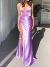 Sheath/Column Strapless Satin Prom Dresses With Ruched #UKM020125472