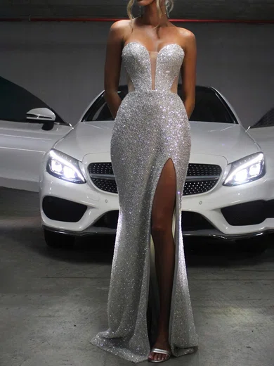 Sheath/Column Strapless Sparkly Sequin Prom Dresses #UKM020125481