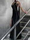 Sheath/Column V-neck Backless Satin Prom Dresses With Ruched #UKM020125485