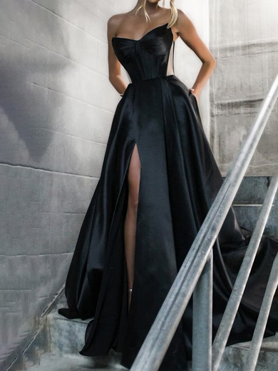 Ball Gown V-neck Satin Corset Prom Dresses With Ruched #UKM020125487