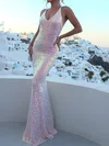 Sheath/Column V-neck Backless Sparkly Sequin Prom Dresses #UKM020125491