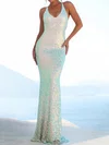 Sheath/Column V-neck Backless Sparkly Sequin Prom Dresses #UKM020125492