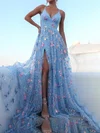 A-line V-neck Lace Sparkly Prom Dresses With Butterfly #UKM020125501
