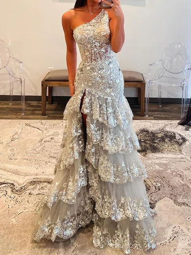 Mermaid One Shoulder Sparkly Sequin Prom Dresses #UKM020125512