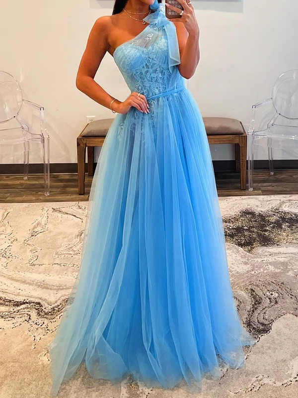 Ball Gown Tulle One Shoulder Tulle Prom Dresses With Appliques #UKM020125513