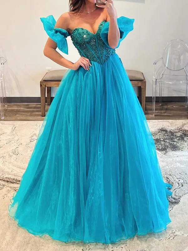 Ball Gown Sweetheart Tulle Puff Sleeve Corset Prom Dresses #UKM020125516