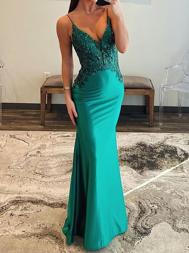 Sheath/Column V-neck Satin Backless Corset Prom Dresses #UKM020125525