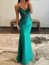 Sheath/Column V-neck Satin Backless Corset Prom Dresses #UKM020125525