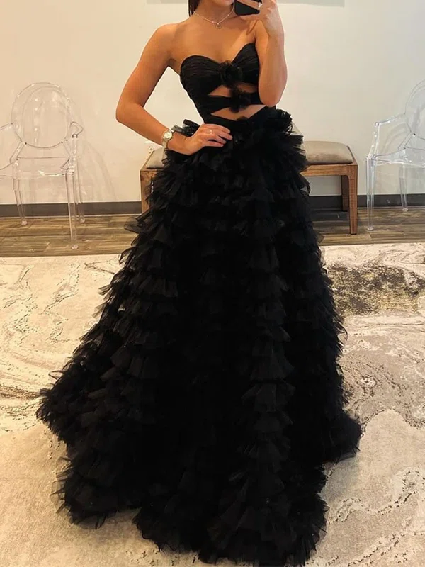 Princess Strapless Tulle Ruffle Tiered Prom Dresses #UKM020125533