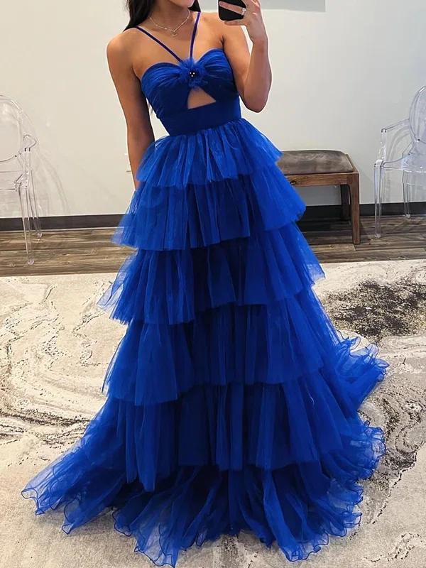 Ball Gown Halter Tulle Ruffle Tiered Prom Dresses #UKM020125535