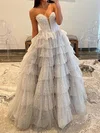 Ball Gown Strapless Tulle Ruffle Tiered Prom Dresses #UKM020125537