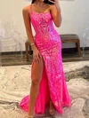 Sheath/Column One Shoulder Sparkly Sequin Prom Dresses #UKM020125542