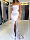 Sheath/Column Cowl Neck Satin Prom Dresses With Split #UKM020125556