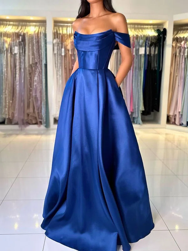 Ball Gown Off-the-shoulder Satin Prom Dresses With Ruched #UKM020125557