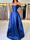 Ball Gown Off-the-shoulder Satin Prom Dresses With Ruched #UKM020125557