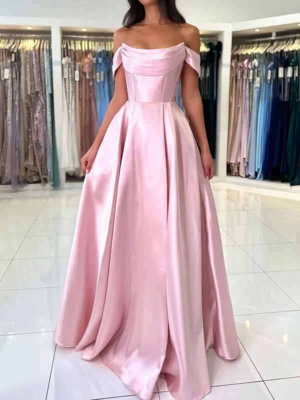 Ball Gown Off-the-shoulder Satin Prom Dresses With Ruched #UKM020125558