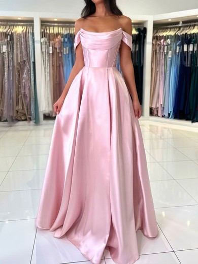 Ball Gown Off-the-shoulder Satin Prom Dresses With Ruched #UKM020125558