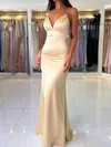 Sheath/Column V-neck Backless Satin Prom Dresses #UKM020125559