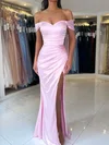 Sheath/Column Off-the-shoulder Satin Prom Dresses With Ruched #UKM020125570