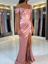 Sheath/Column Cowl Neck Satin Corset Prom Dresses With Ruched #UKM020125572