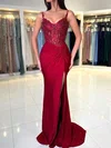 Sheath/Column V-neck Ruched Jersey Prom Dresses With Appliques #UKM020125583