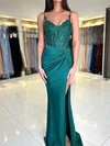 Sheath/Column V-neck Ruched Jersey Prom Dresses With Appliques #UKM020125584