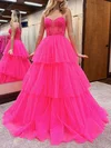 Ball Gown Sweetheart Tulle Tiered Prom Dresses With Appliques #UKM020125613