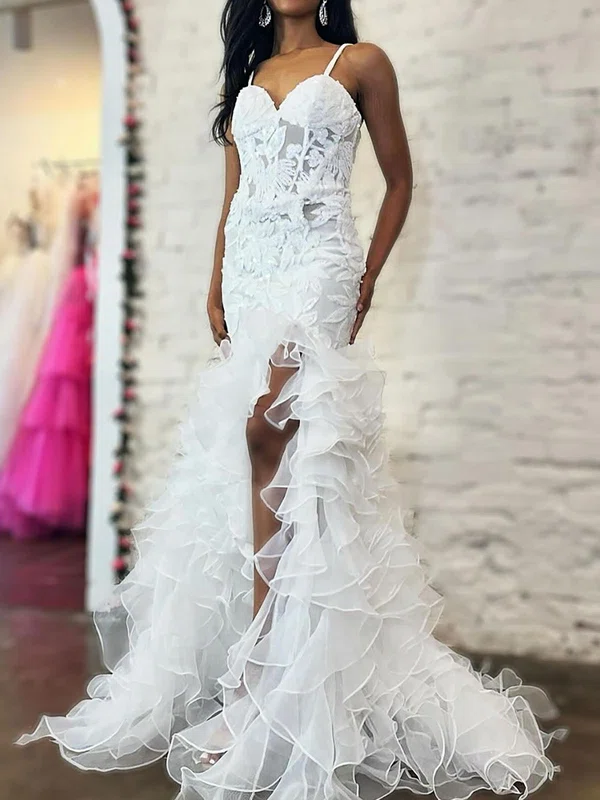 Mermaid Sweetheart Tulle Ruffle Prom Dresses With Appliques #UKM020125622