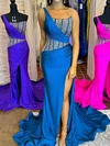 Sheath/Column One Shoulder Jersey Corset Prom Dresses With Beading #UKM020125623