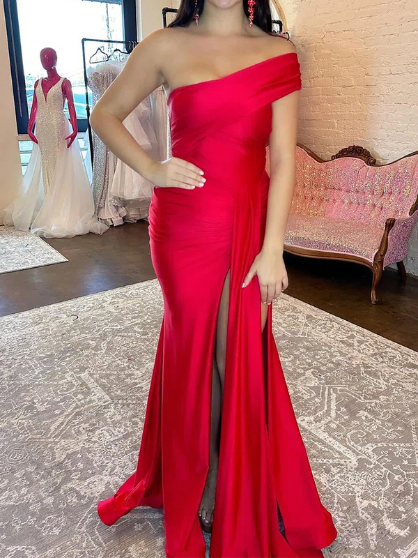 Mermaid One Shoulder Stretch Crepe Prom Dresses With Ruched #UKM020125640